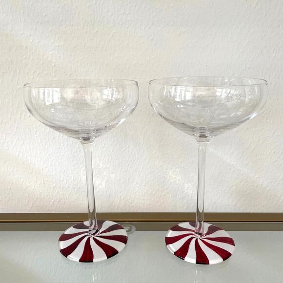 Peppermint Swirl Martini Coupe Cocktail Glasses Set of 2 Christmas Holiday New - Picture 8 of 8